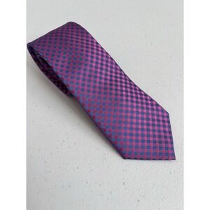 Michael Kors‎ Men's Standard 100% Silk Blue Pink Metallic Check Formal Point Tie